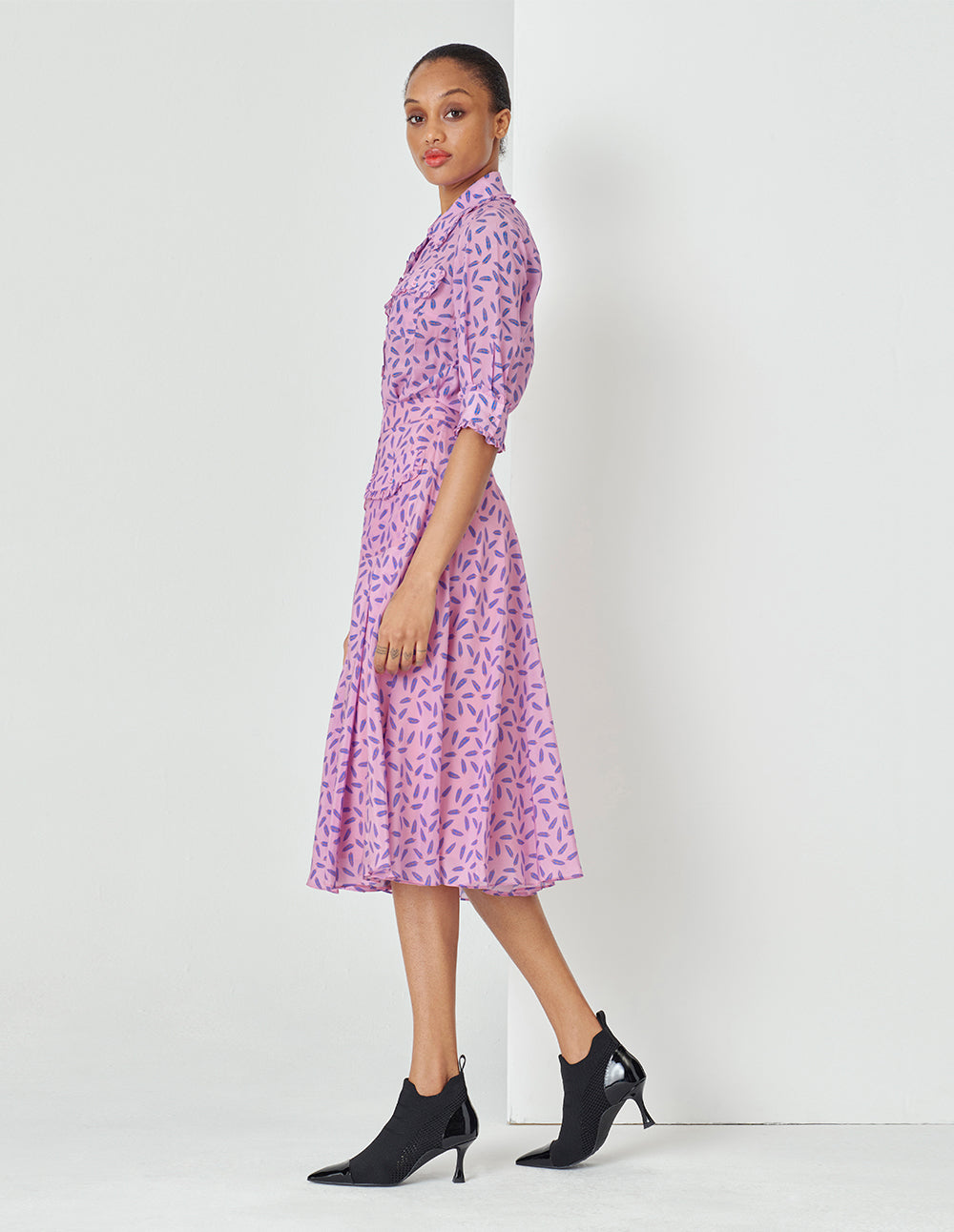 MARYLING Dreamy Pink Ruffle Side Printed Skirt