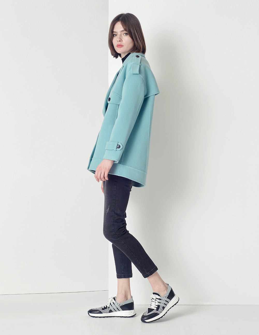 MARYLING Aqua blue double-breasted lapel coat