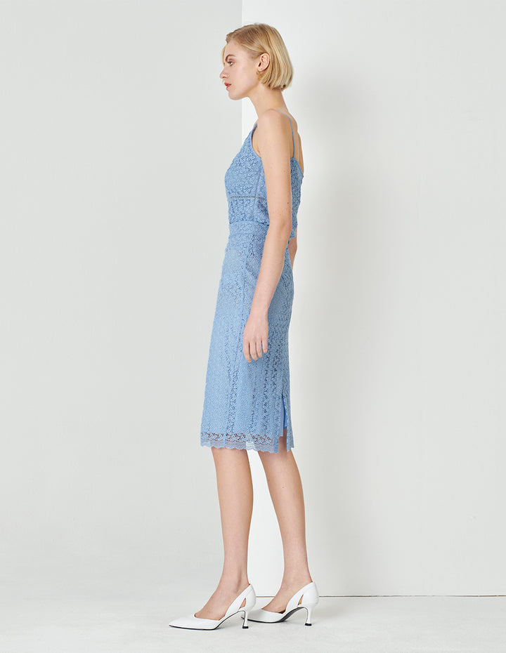 MARYLING Water Wave Blue Straight Body Package Hip Lace Skirt