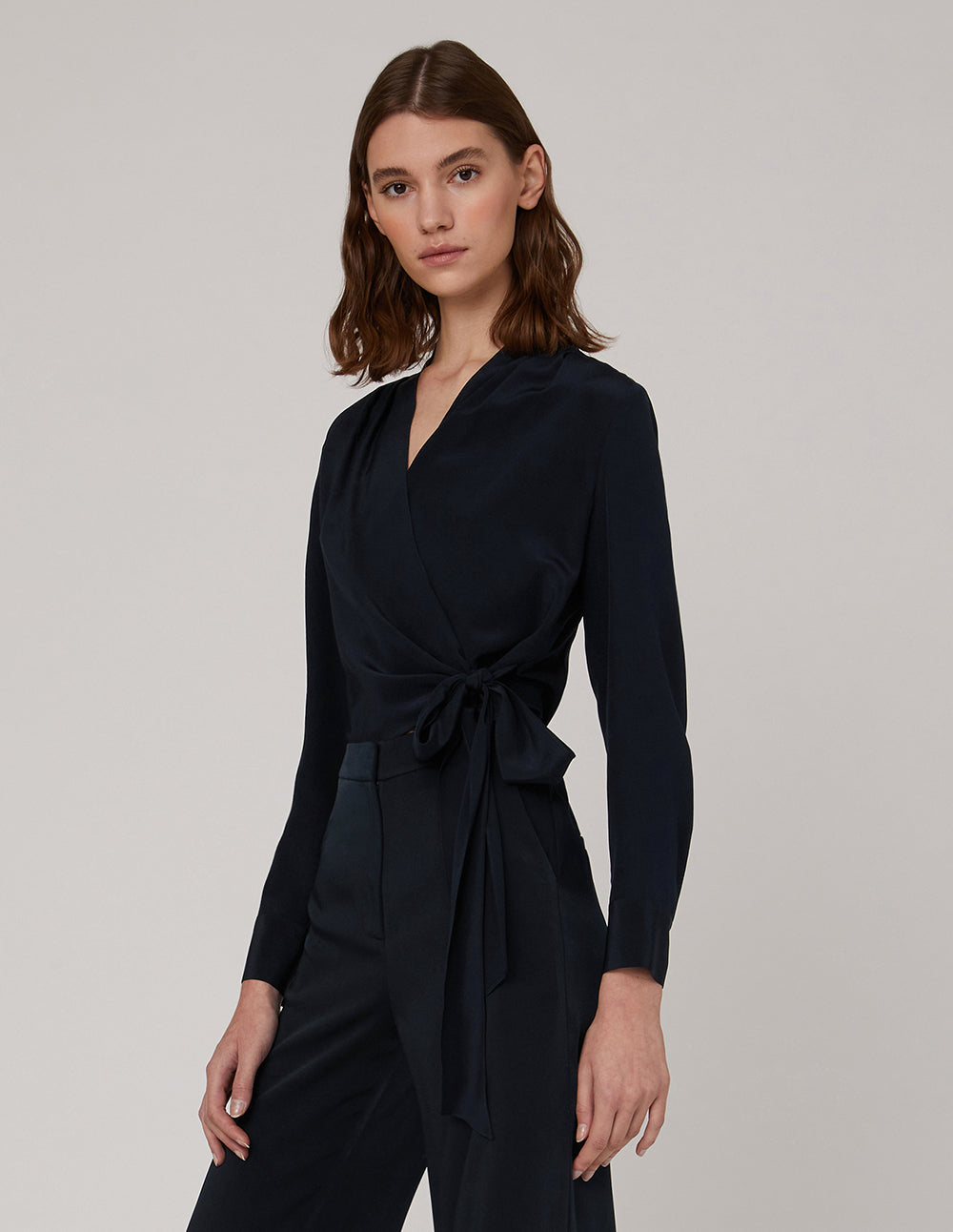 MARYLING Pleated V-neck long sleeved tops