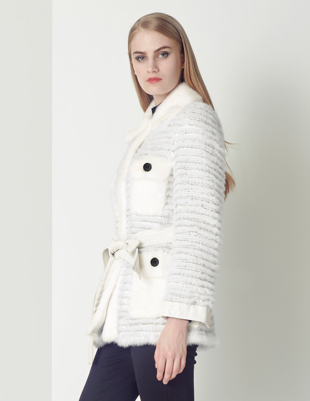 MARYLING Luxury White Panel Tweed Jacket