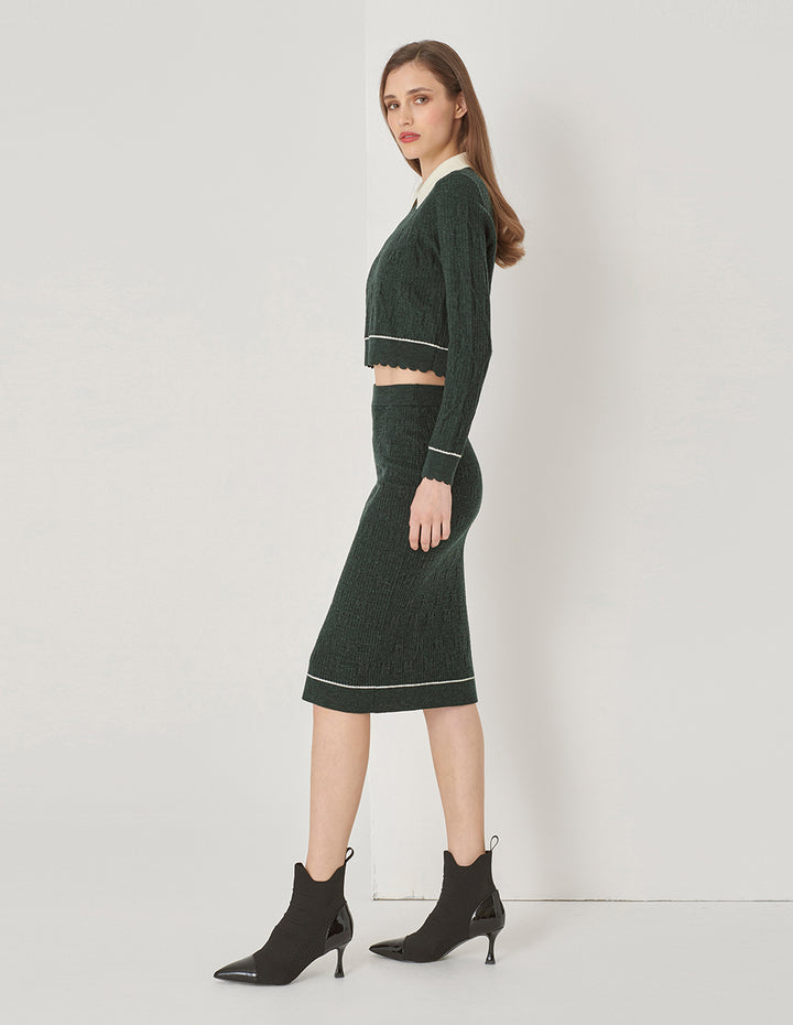 MARYLING Dark Green Jacquard Knit Skirt