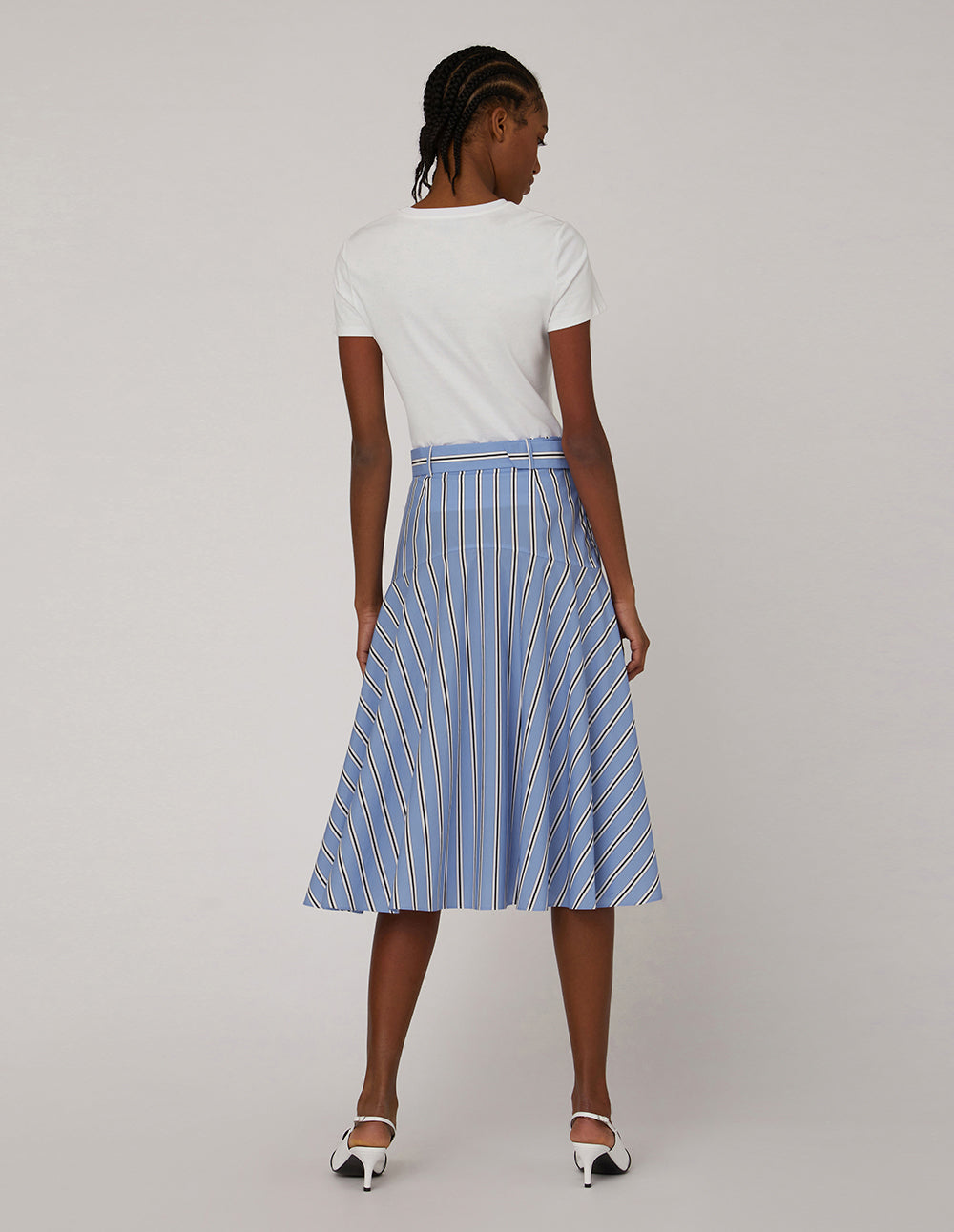 MARYLING Blue white striped asymmetrical skirt