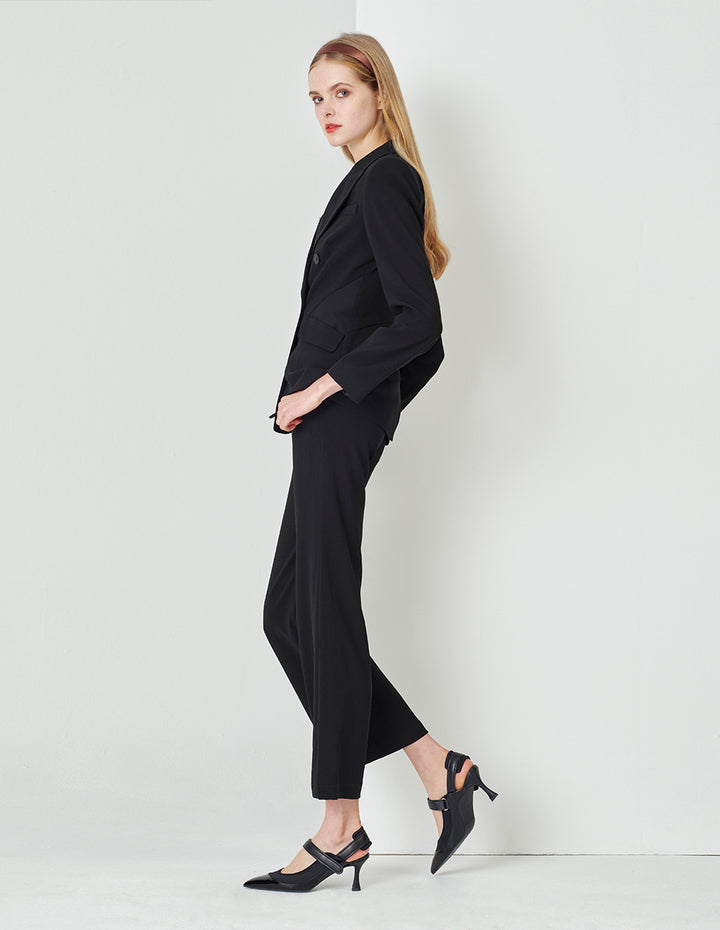 MARYLING Classic Black Flip Collar Double-Breasted Suit