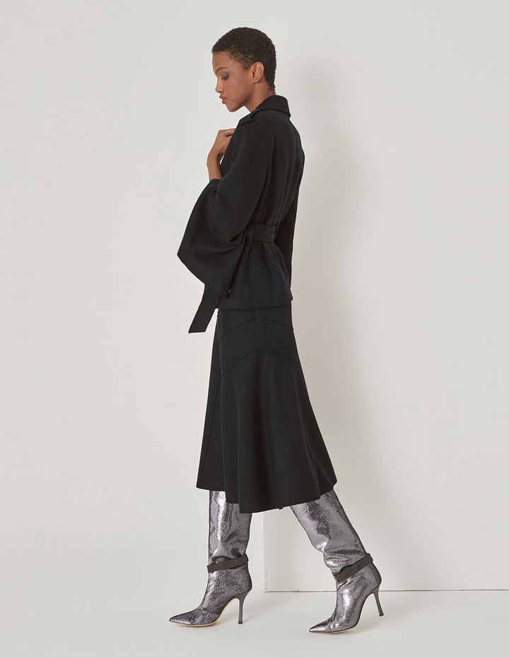 MARYLING Black Button-Sleeve Detail Belted Jacket