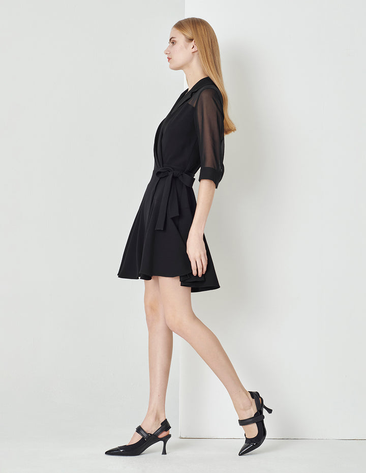 MARYLING Black One-Piece Strappy Ruffled Skirt Suit Dress