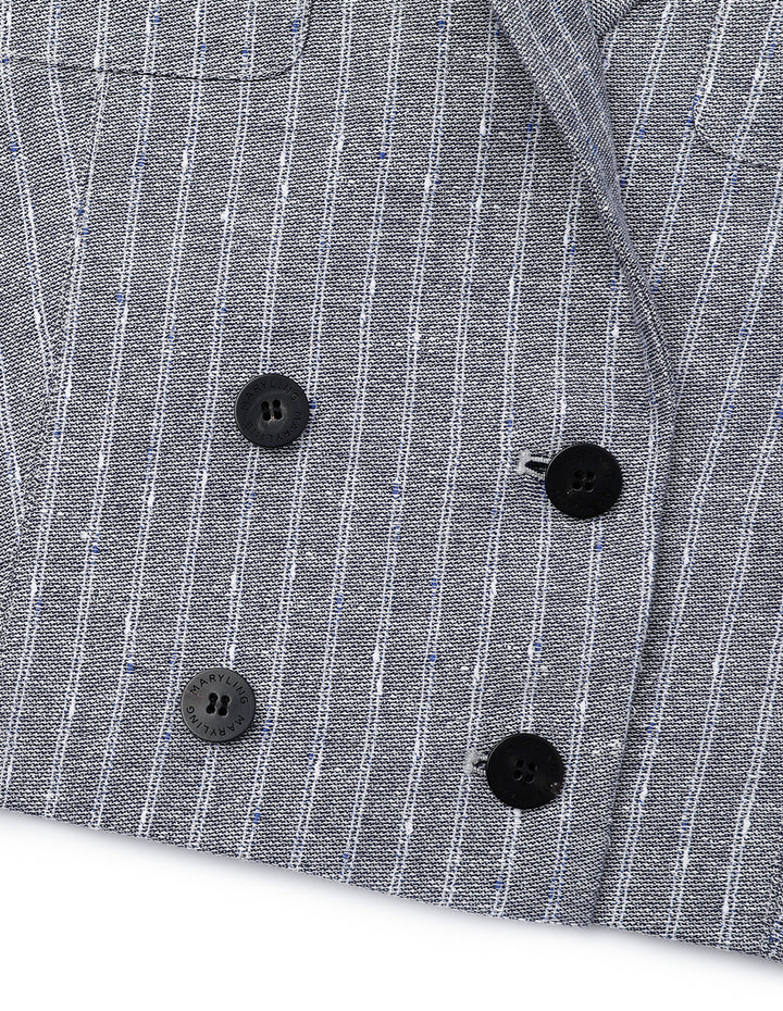 MARYLING Cropped Lapel Collar With Multi-Pocket Double-Breasted Blazer