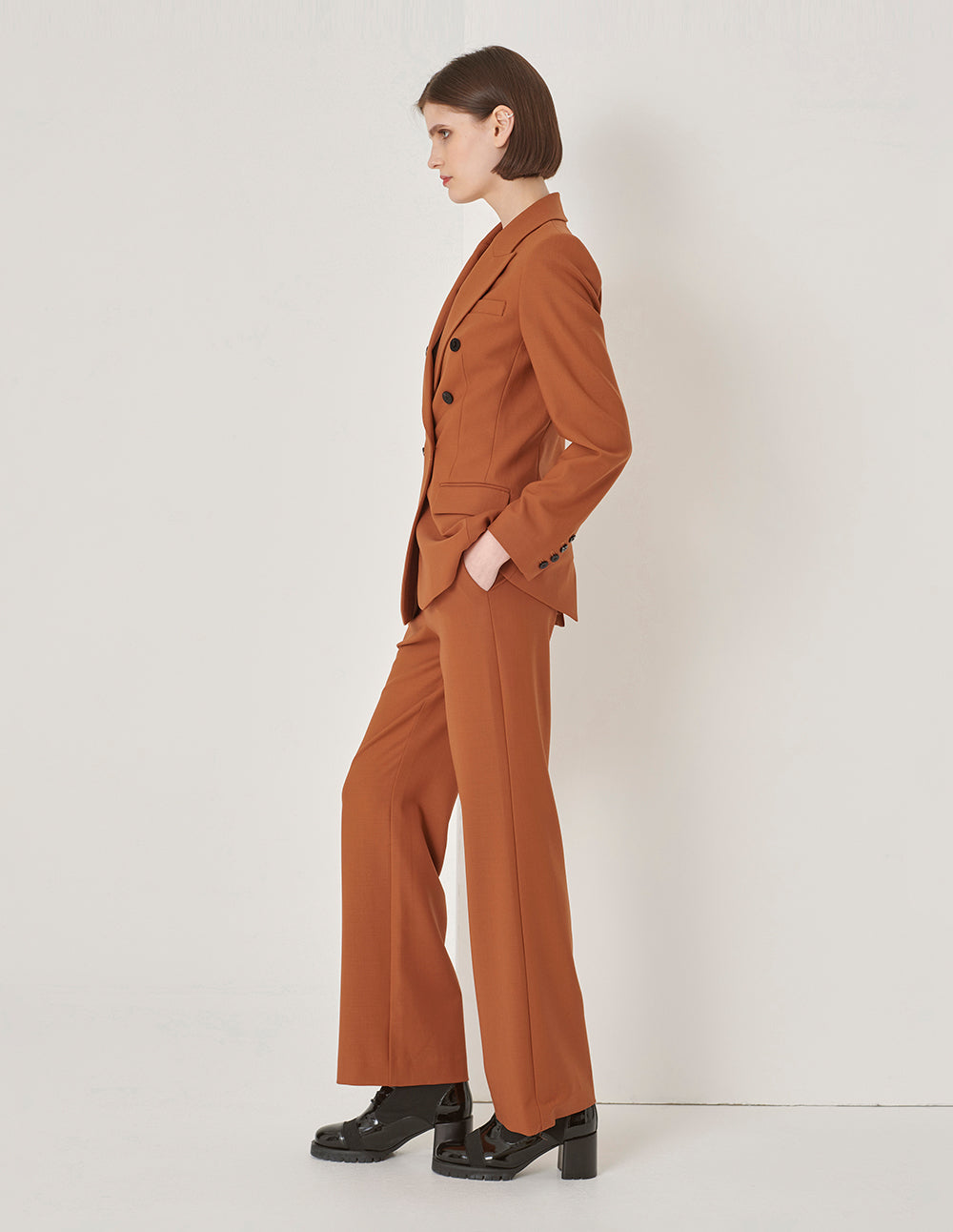 MARYLING Maple Leaf Tangerine Double Breasted Contrast Button Blazer