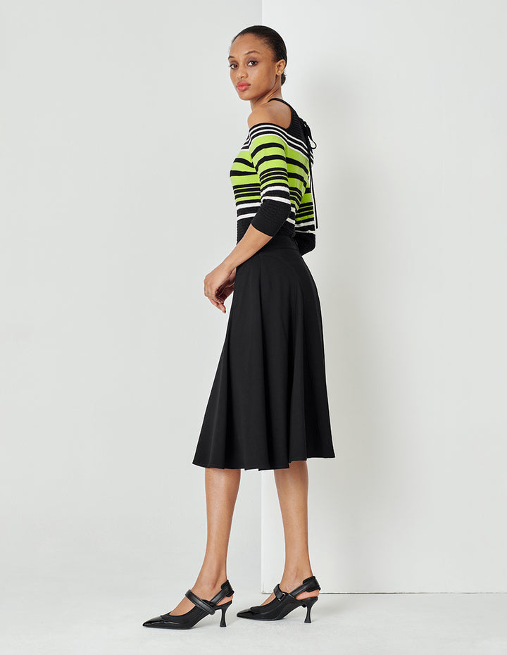 MARYLING Emerald Green Round Neck Off-Shoulder Top