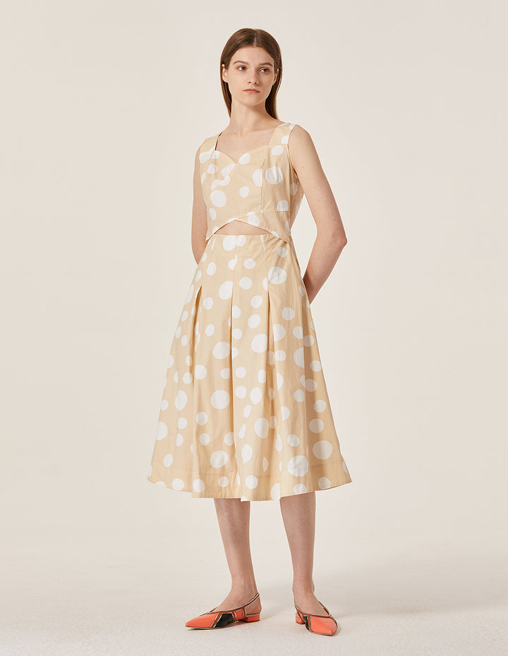MARYLING Polka Dot Pattern Sleeveless A-Line Midi Dress