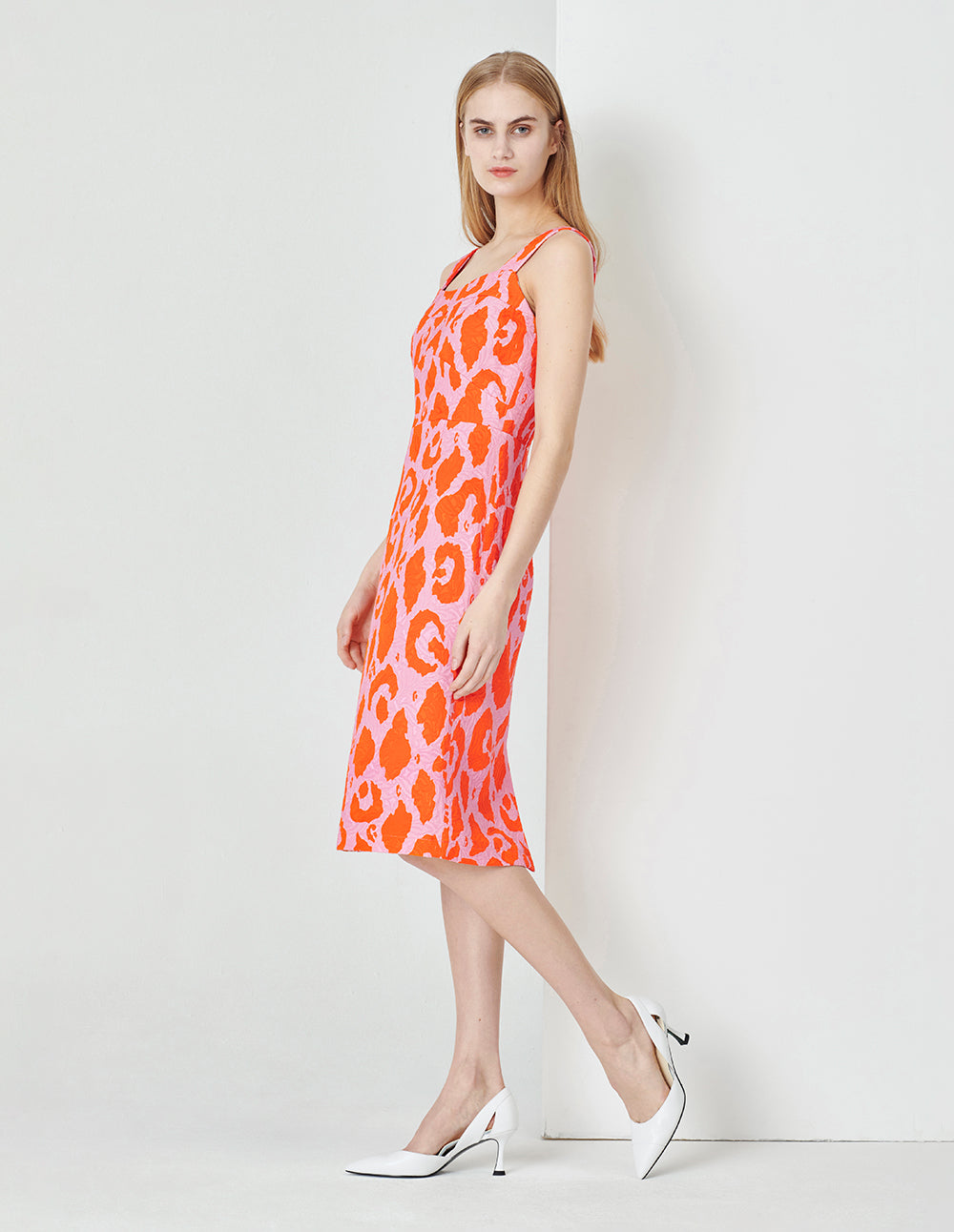 MARYLING Sling Straight Slit Jacquard Dress