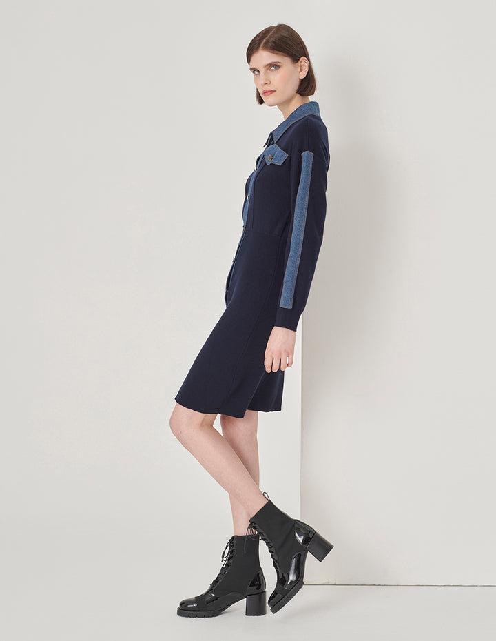 MARYLING Blue Knit Woven Dress