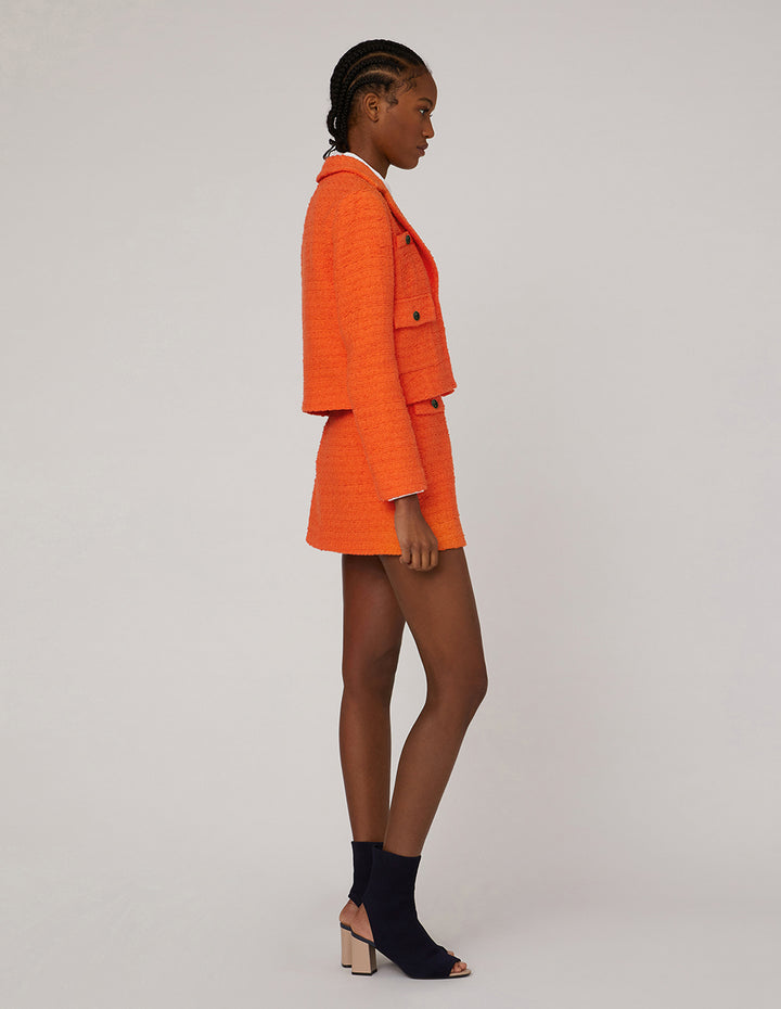 MARYLING METAL BUTTON A-LINE TWEED MINI SKIRT