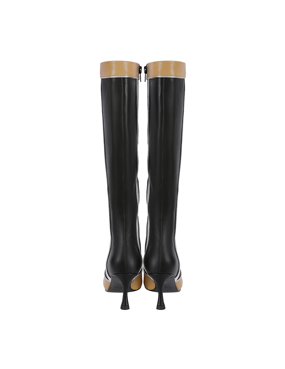 MARYLING Black And Beige Colour Matching Pointed Toe Stiletto Heeled Sheepskin Boots