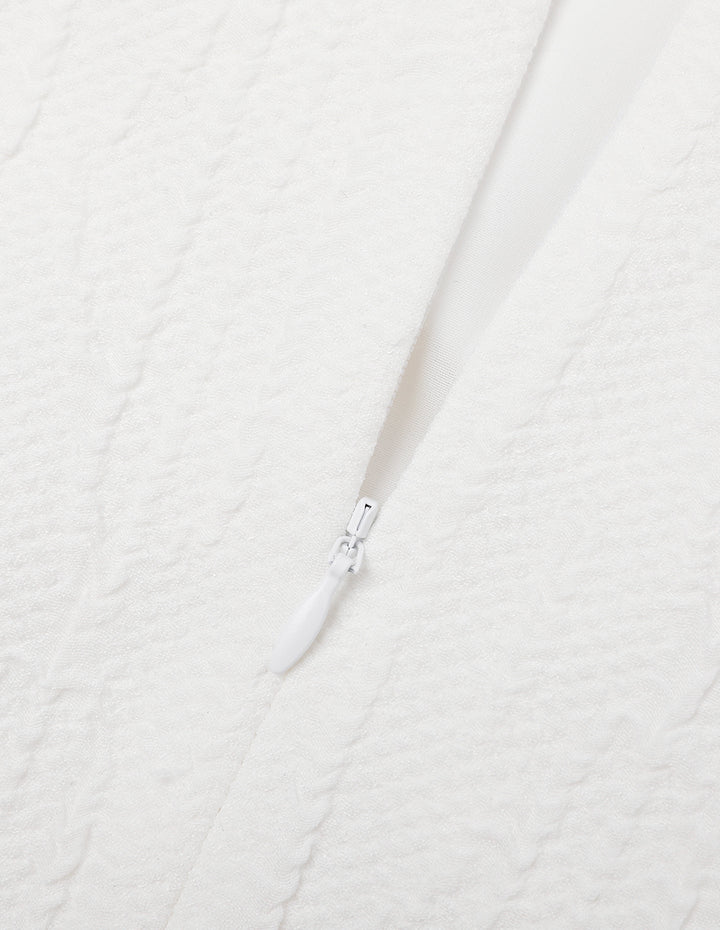 MARYLING Off-White Side Slit Pleated Mini Jacquard Skirt