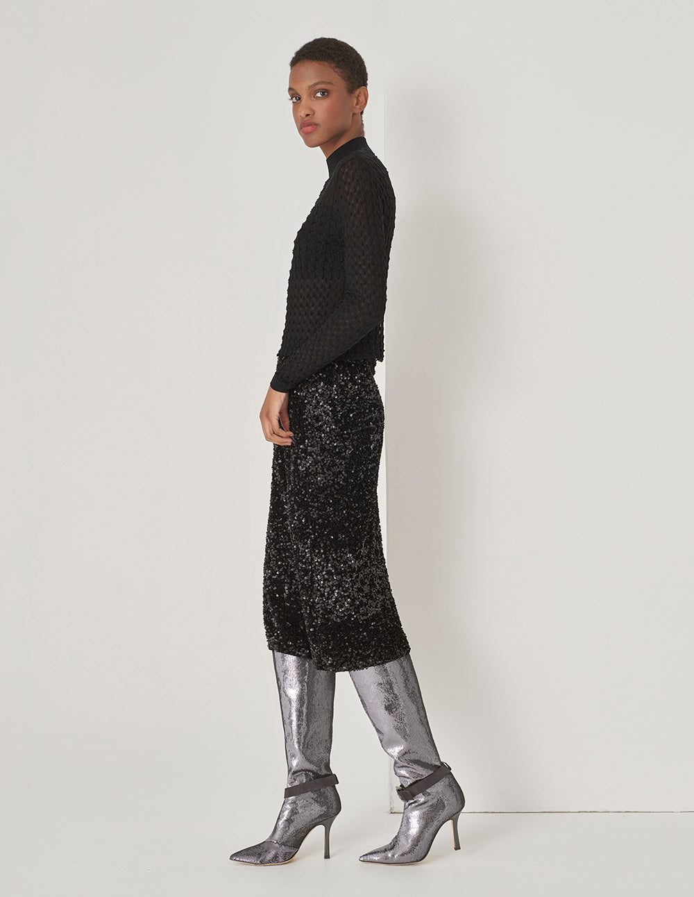 MARYLING Black Mock Neck Knit Sweater