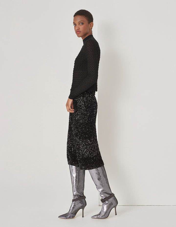 MARYLING Black Mock Neck Knit Sweater