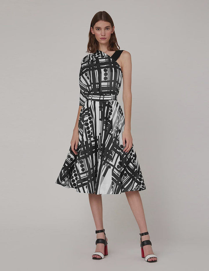 MARYLING Black white polka dots striped prints sloping shoulder