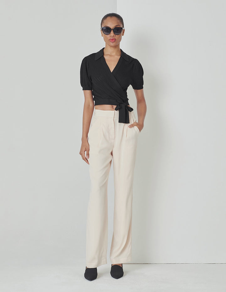 MARYLING Black Lapel Knit Sweater