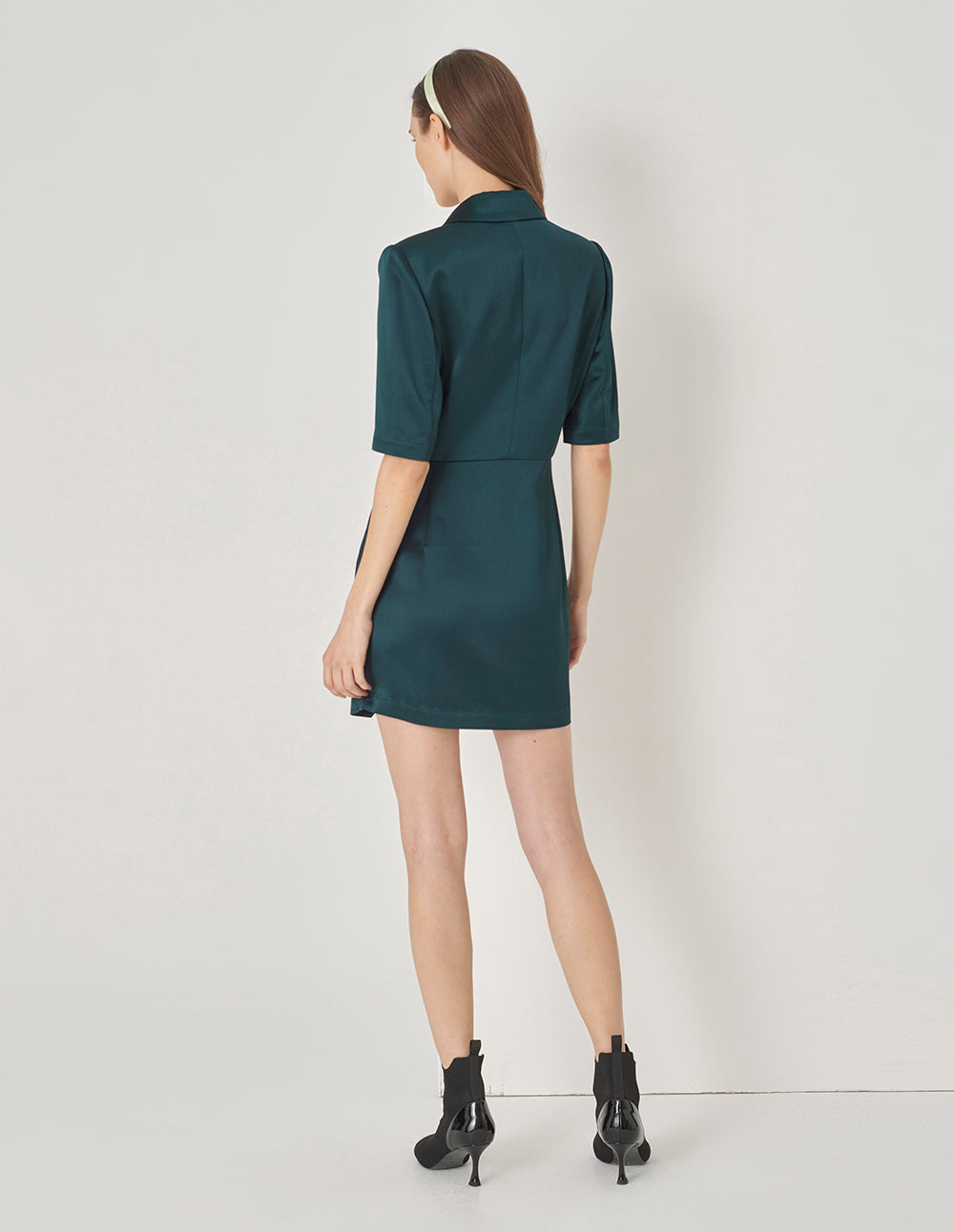 MARYLING Dark Green Side Pleats Dress