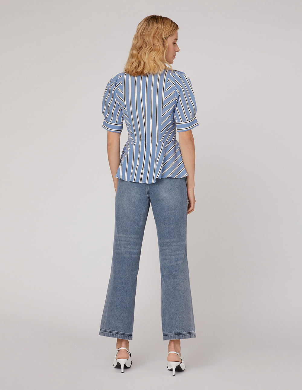 MARYLING Blue white stripes wavy hem top