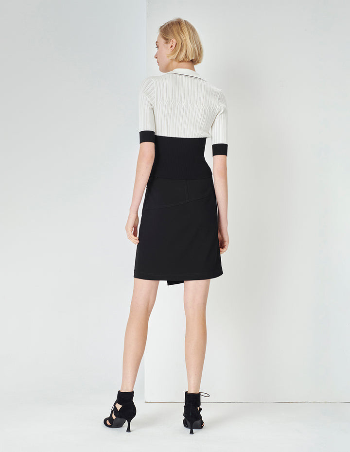 MARYLING Black Asymmetric Hem Pencil Skirt