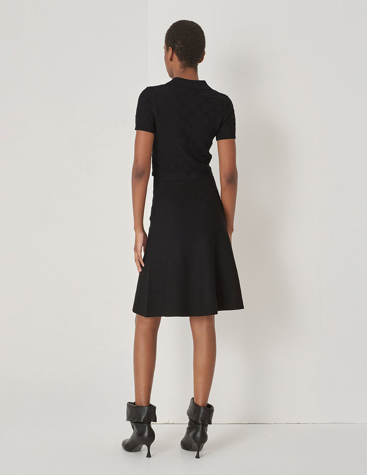 MARYLING Black Lapel Short Sleeve Knit Cardigan