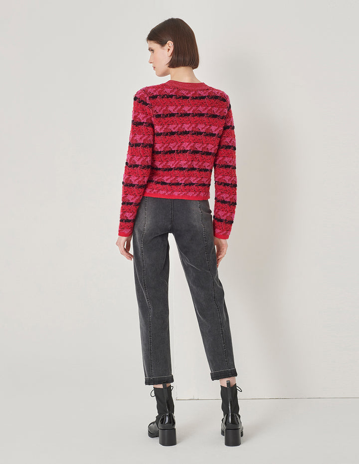 MARYLING Raspberry Plaid Knitted Cardigan