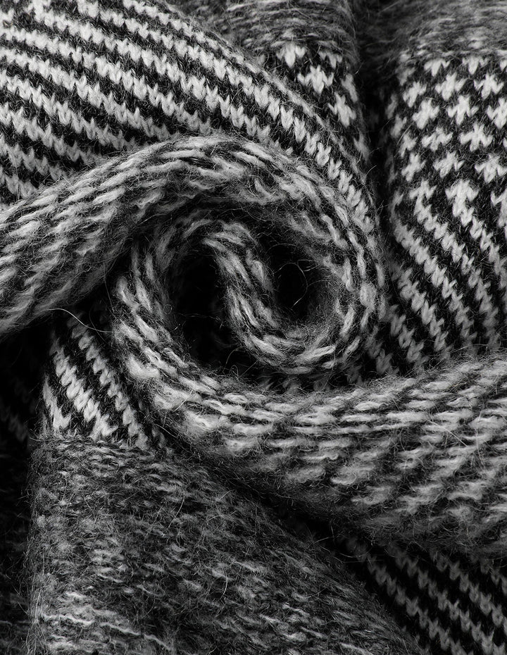 MARYLING Gradient Light Gray Patterned Waisted Knitted Long Coat