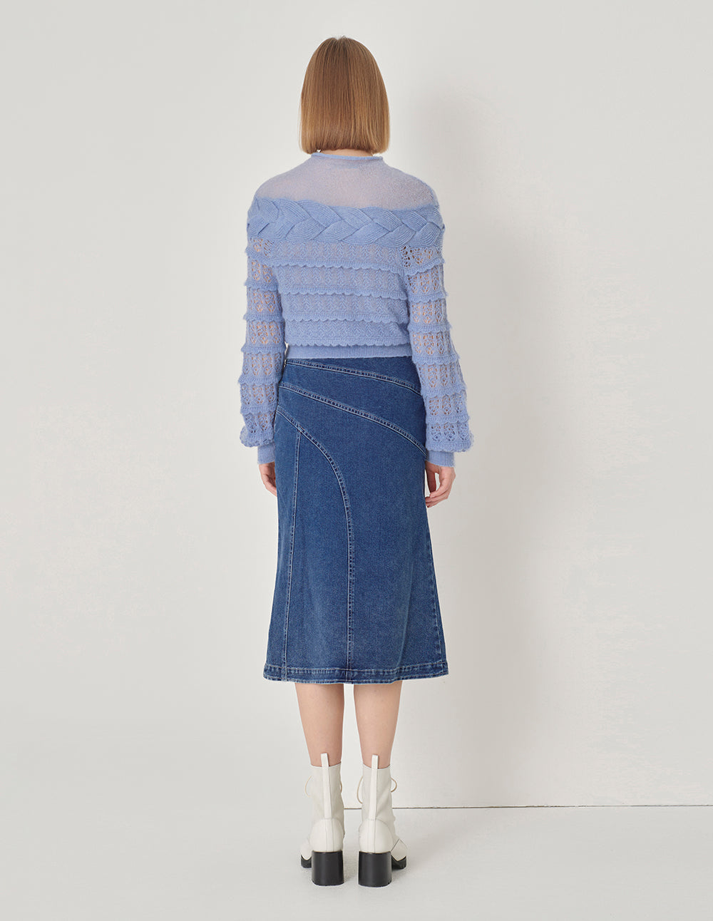 MARYLING Colour Blocking Long Sleeve A Line Knitted Skirt