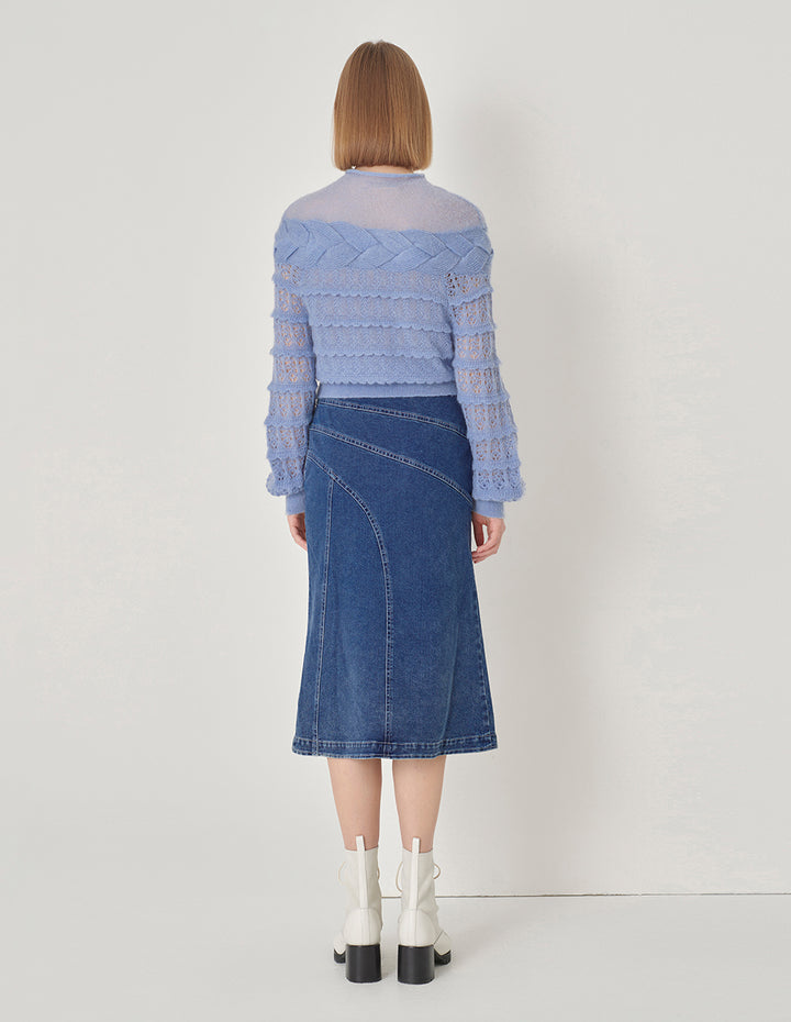 MARYLING Colour Blocking Long Sleeve A Line Knitted Skirt