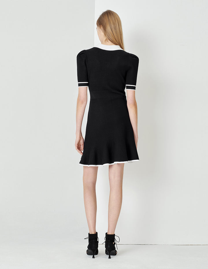 MARYLING Black And White Colour Contrast Knitted Dress