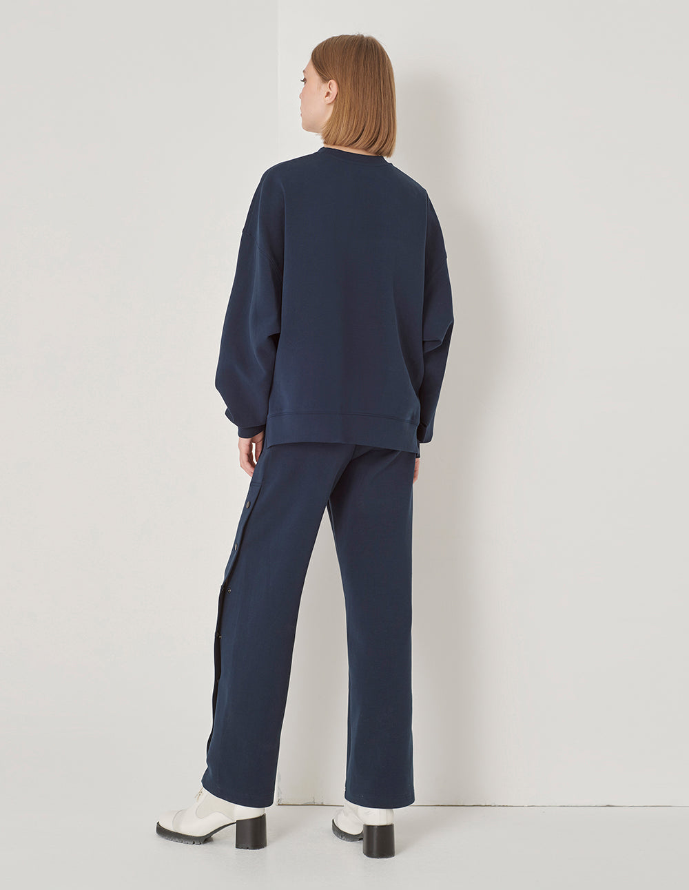 MARYLING Navy Slit Space Cotton Pants