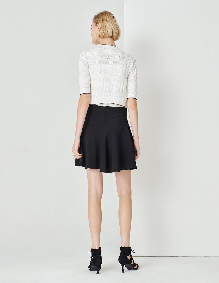 MARYLING Black and white contrast V-neck knitted cardigan