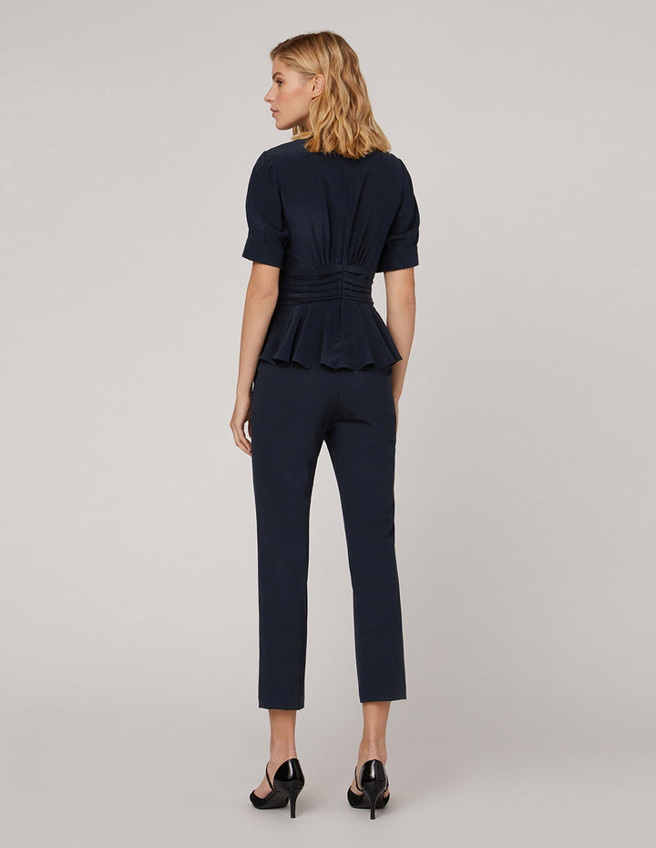 MARYLING V-neck dark blue silk top