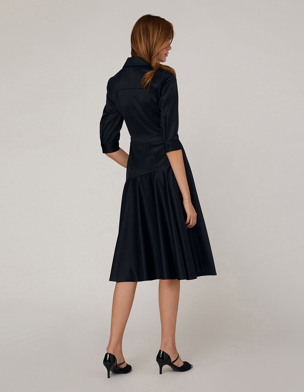 MARYLING Notch Lapel Asymmetrical Flared Dress