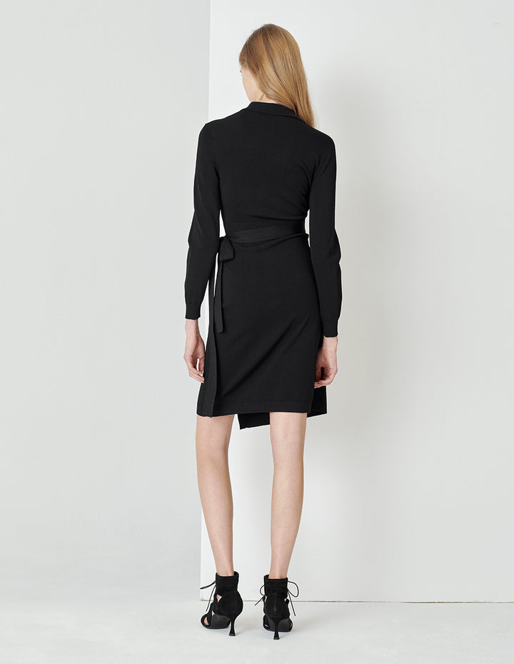 MARYLING Black Suit Collar Knitted Dress