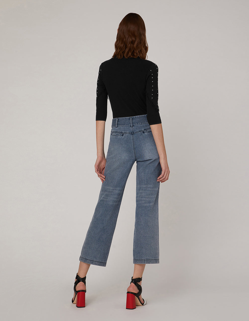 MARYLING V shape round neck middle sleeves knit top