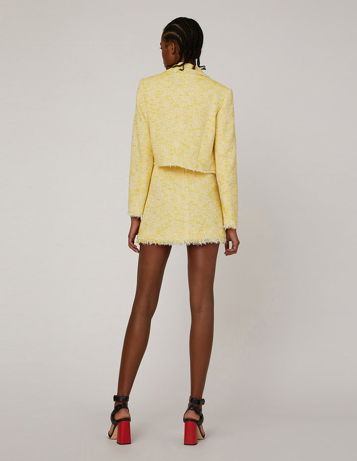 MARYLING TWEED A-LINE FRINGE EDGE MINI SKIRT