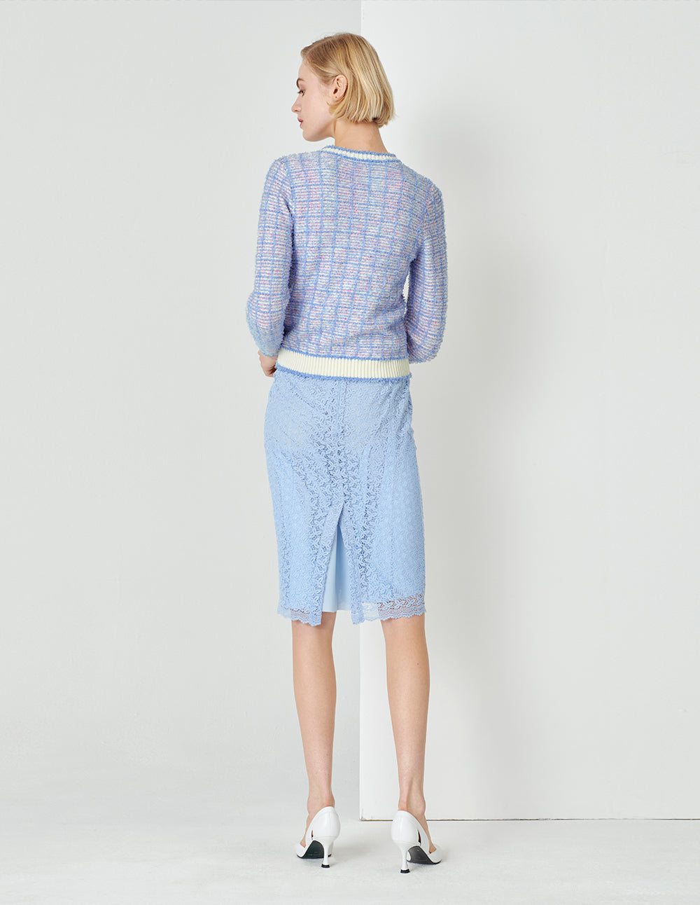 MARYLING Powder Blue Round Neck Knitted Cardigan
