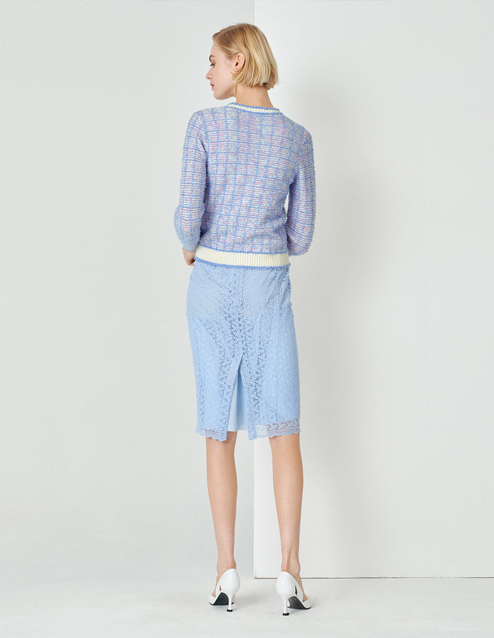 MARYLING Powder Blue Round Neck Knitted Cardigan