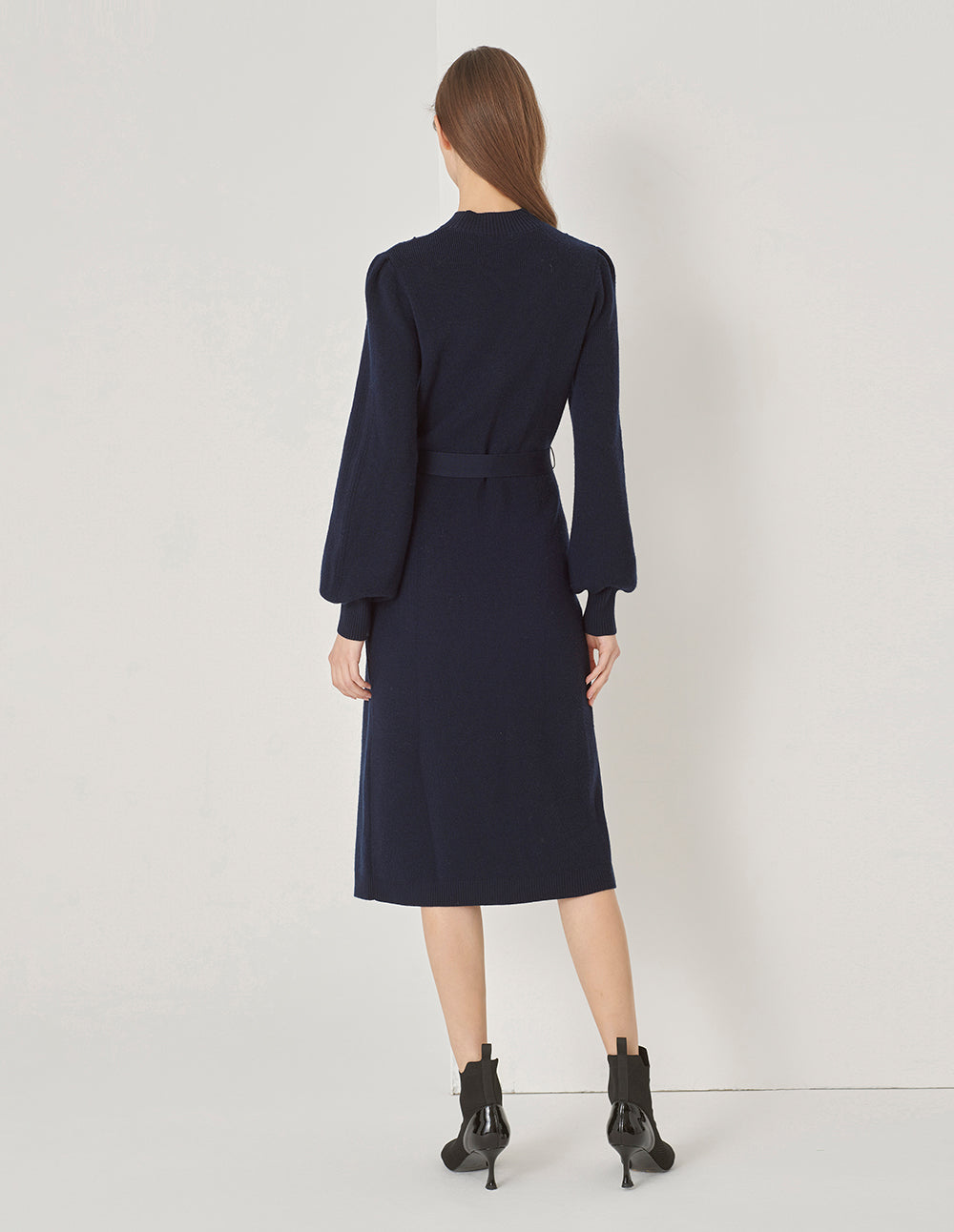 MARYLING Side Slit Waisted Woolen Dress