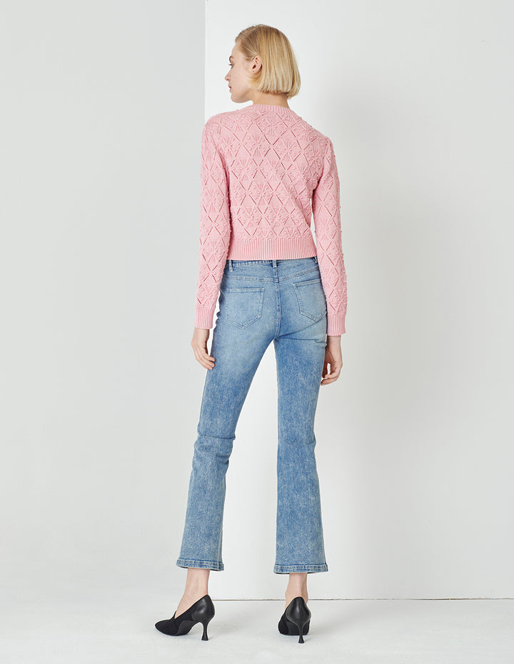 MARYLING Cherry Blossom Round Neck Knitted Cardigan