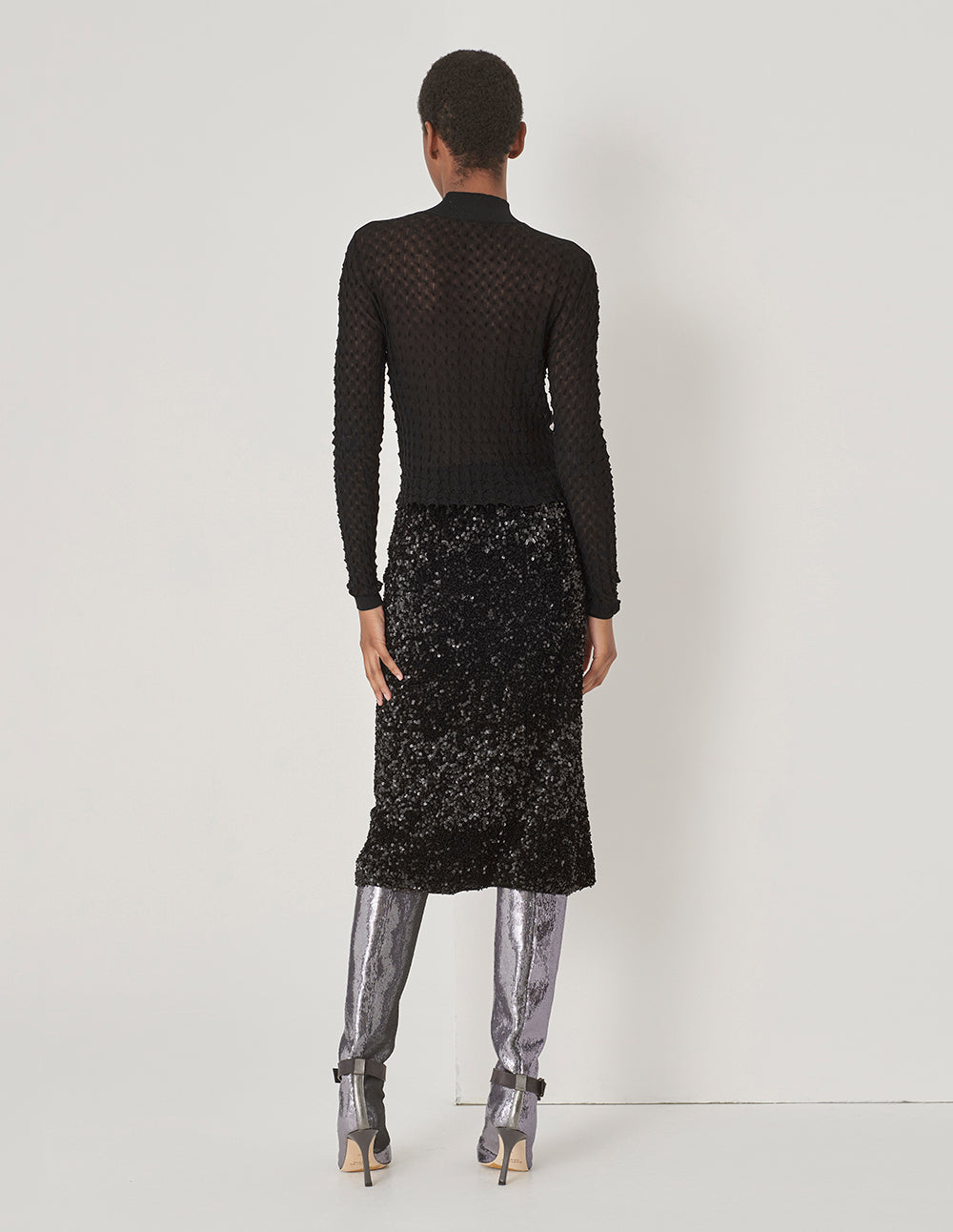 MARYLING Black Mock Neck Knit Sweater