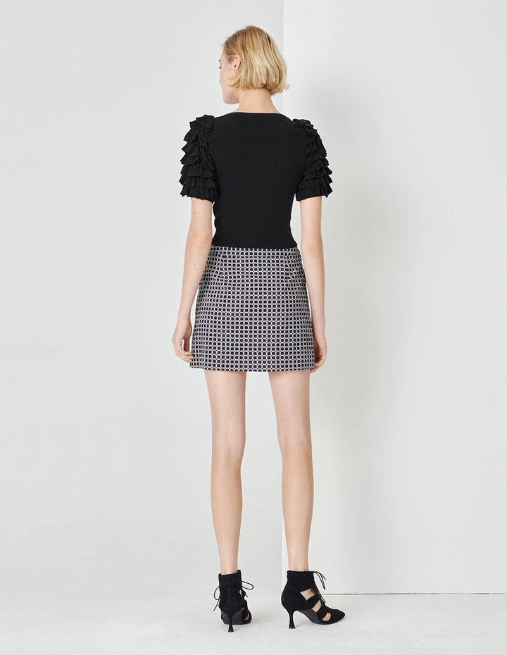 MARYLING Black Ruffle Sleeve Short Top