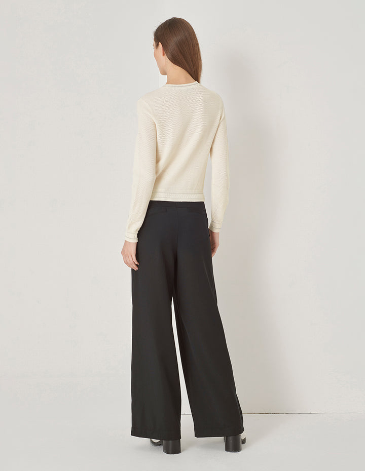 MARYLING Off-White Crewneck Knit Cardigan