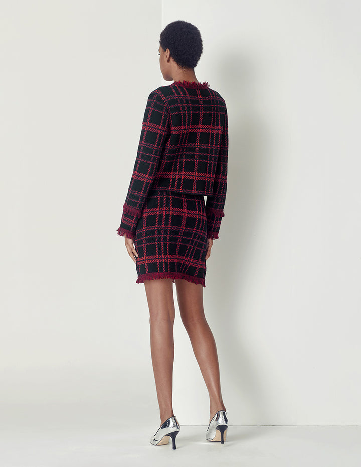 Maryling Black And Red Plaid Fringed Small A-Skirt