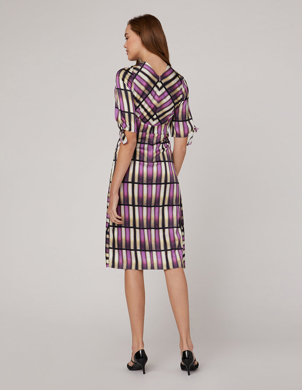 MARYLING Pink plaid silk print dress