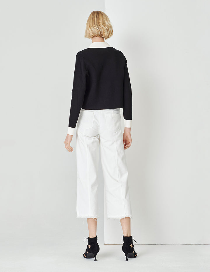 MARYLING Spring Black and White with Button Pocket Cardigan