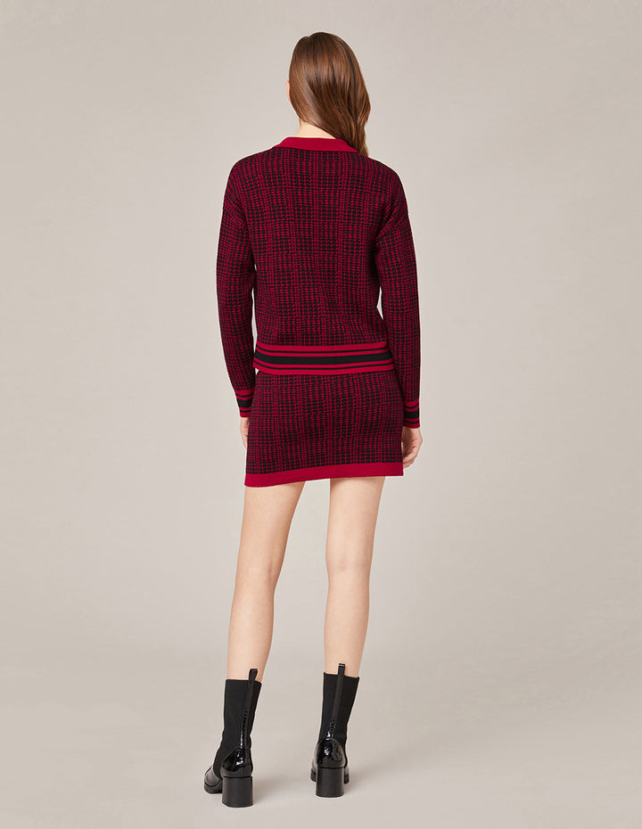 MARYLING BLACK & RED HOUNDSTOOTH KNITTED SKIRT